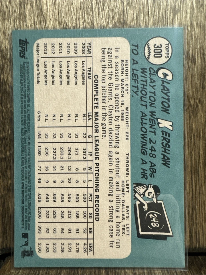 2014 Topps Heritage Clayton Kershaw #300 Los Angeles Dodgers - Image 2 of 4