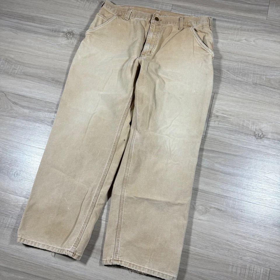 Pantalones de Trabajo Carpintero Carhartt De Colección Caqui Hombres 36x30 Lona Desteñida Sueltos Utilitarios Foto 2 de 4