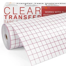 HTVRONT Clear Vinyl Transfer Paper Tape Roll-12 x 50 FT w/Alignment Grid Applica
