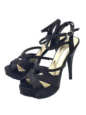 “Chinese Laundry” Black Satin Strappy Stiletto Sandals – 5 Inch – Size 7 ½ M