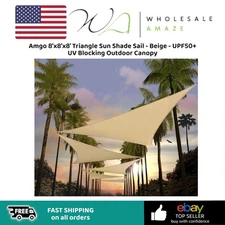 Amgo 8'x8'x8' Triangle Sun Shade Sail - Beige - UPF50+ UV Blocking Outdoor