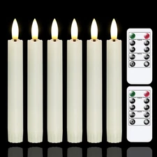 Flameless Taper Candles 6 Pack LED 3D Wick Remote Timer Warm Flicker Ivory 6.4in