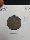 1871 Indian Head Cent Penny-  VG/Fine Details