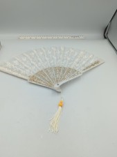 Vintage Handheld Folding Hand Fan Plastic Sheer Lace Tassle