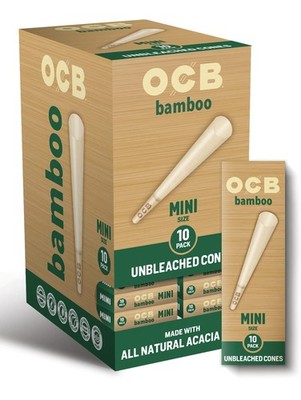 OCB Bamboo Unbleached Pre-Rolled Rolling Paper Cones Mini 70mm - 10 Count