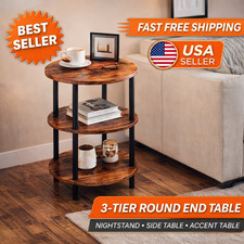 Small round End Table - 3 Tier Design Accent Table, Narrow Side or Bedside Stand