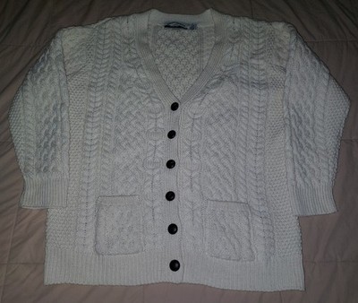 ARAN CRAFTS MERINO WOOL CABLE KNIT CARDIGAN SWEATER WOMEN'S 2XL IRELAND CREAM