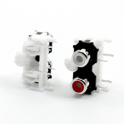2 x 4Pin 2 RCA PCB Mount Female Outlet Jack Connector RCA Socket White