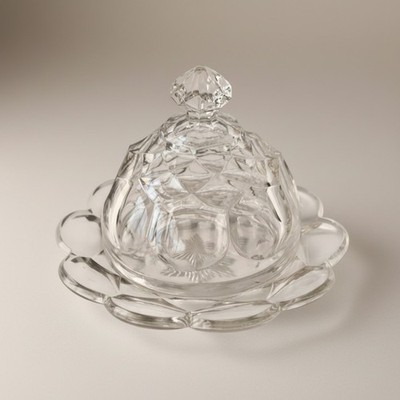 Vintage L E Smith Pressed Glass Butter Dish With Cloche Diamond Pattern USA Made