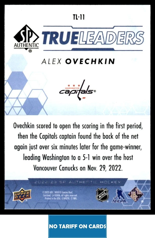 2022-23 SP Authentic True Leaders Alex Ovechkin Washington Capitals #TL-11 - Image 2 of 2