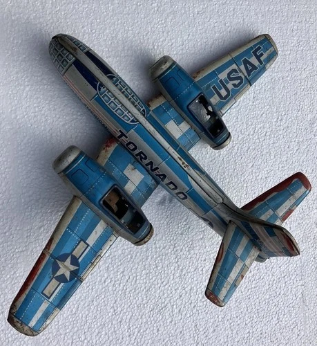 Very RARE Bandai Japan 1960's tin USAF B-45 Tornado" Airplane Litho Friction Toy