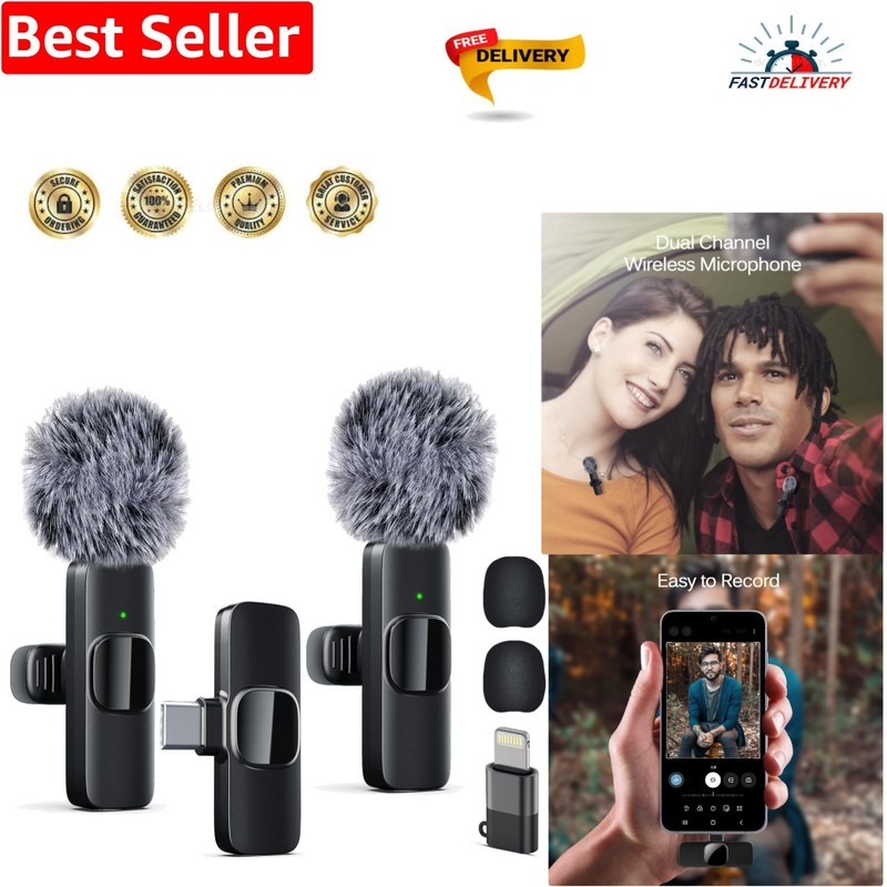Dual Professional Wireless Lavalier Lapel Microphone for iPhone, iPad, Mini V...