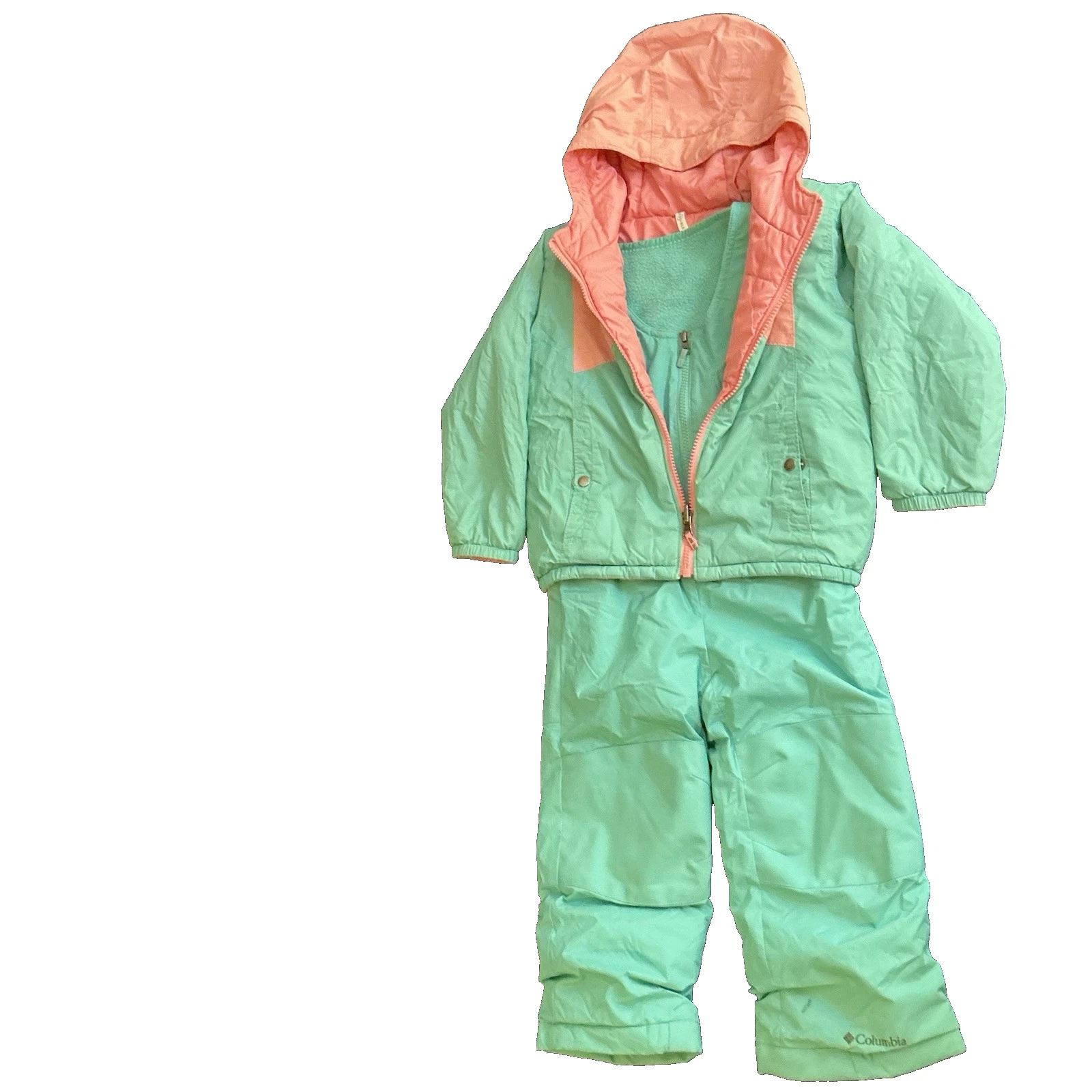 Columbia Double Flake Set 4T Snowsuit Reversible Jacket & Snow Pants Green Pink