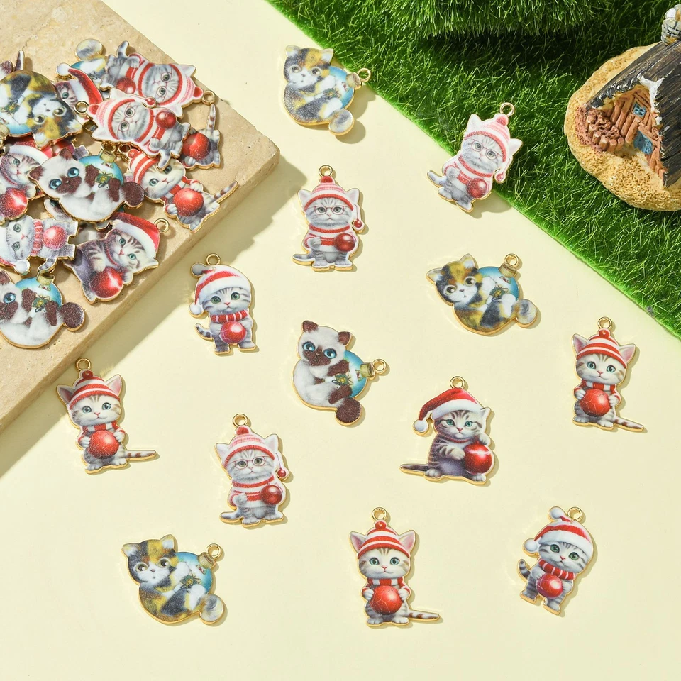30 эмалированных кулонов с подвесками в виде рождественского котенка с милым котом для изготовления ювелирных брелоков - Изображение 2 из 4