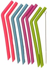 8 Angled 10  Reusable Silicone Drinking Straws with Cleaning Brush