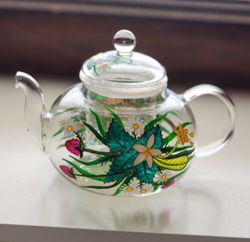 Wilmax England Thermoglas handbemalte Teekanne mit Eileiter - Bild 1 von 11