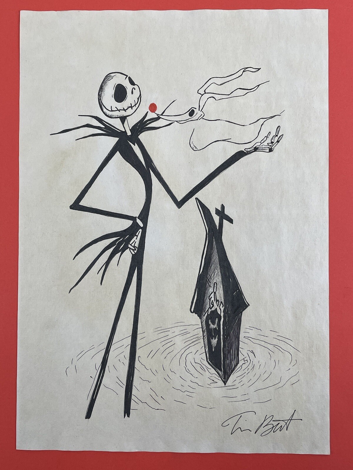 Tim Burton Drawing on paper (Handmade) signed and stamped