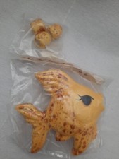 1970's Vintage Macrame Large Fish  Ceramic Bead Yellow w/ Speckles 5" x 5" NOS