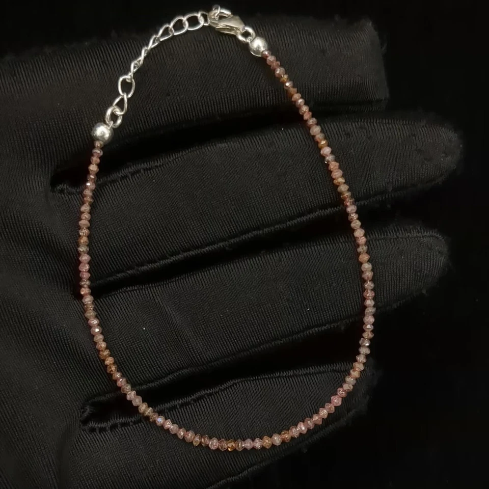 Pulsera de plata de ley 925 con cuentas de rondelle facetadas de diamantes rojos naturales joyería Foto 2 de 4