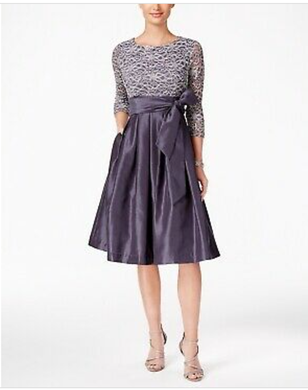 Jessica Howard Women's Sequined Lace A-Line Dress, Size: 16, Silver