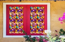 3D Colored Circle O223 Window Film Print Sticker Cling Stained Glass UV Block Am