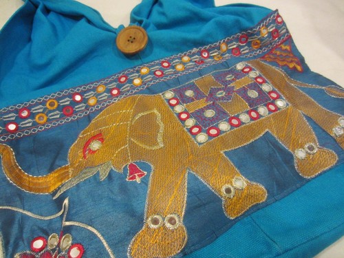 Elephant BOHO turquoise blue purse sack NWOT - Picture 2 of 8