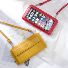 Women's Leather Touch Screen Phone Wallet Crossbody Bag Multi-function Zip Purse