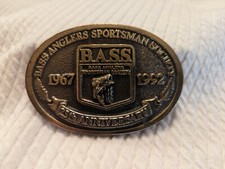 1992 Bass Anglers Sportsman Society Brass Belt Buckle USA made 25th Anniversary