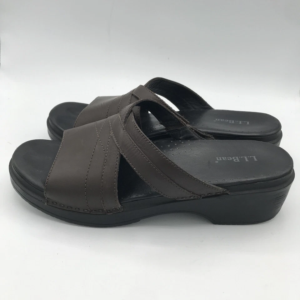 Женские сандалии-шлепанцы L.L.Bean темно-коричневые черные без застежек на танкетке размер США 9 ЕС 40 - Изображение 3 из 4