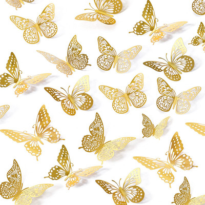 48Pcs 3D Gold Butterfly Wall Decor 4 Styles 3 Sizes for Party Cake Decorations