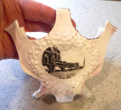 Broadway Looking North - Aurora, ILL. IL. Historical Souvenir China Vase c. 1915
