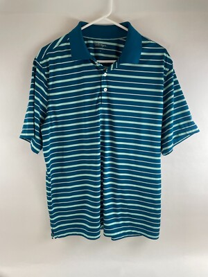 Walter Hagen Polo Shirt Men's Size Large Turquoise Teal Golf Striped Short  Slv
