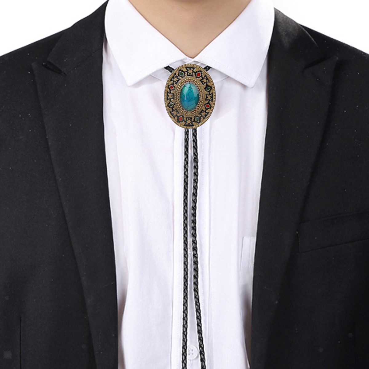 Cowboy Western Bolo Bootlace Tie on Black Cord For Fancy Dress