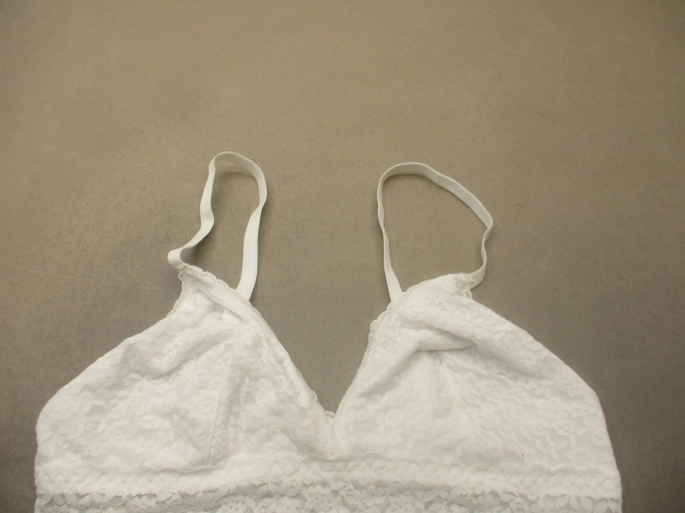 H&M Size L Womens White Lace Trim Unlined Wireless Pull On Bralette Bra 5E - Image 2 of 4