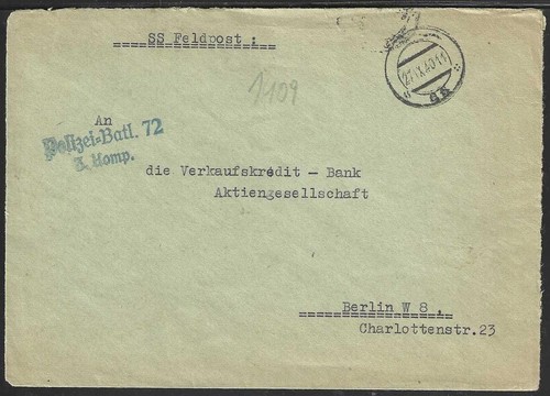 GERMANY 1940 SS Feldpost Cover Poland to Berlin