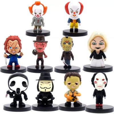 10PCS Horror Movie 2.25 '' Figures Chucky, Pennywise, Freddy, Saw, Ghost Face