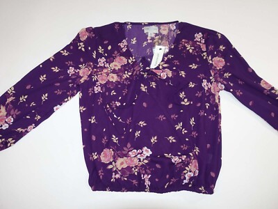 Jun & Ivy Women's Cropped Blouse Medium NWT Floral Print Purple M Francesca's