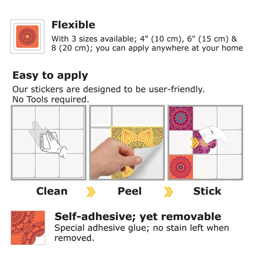 Tile Transfers Stickers Wall Vintage Mosaic Self-Adhesive Kitchen Peel and Stick - Picture 49 of 77