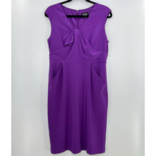 Adrianna Papell Sheath Dress Cap Sleeve Sleeveless V Neck Purple Size 12
