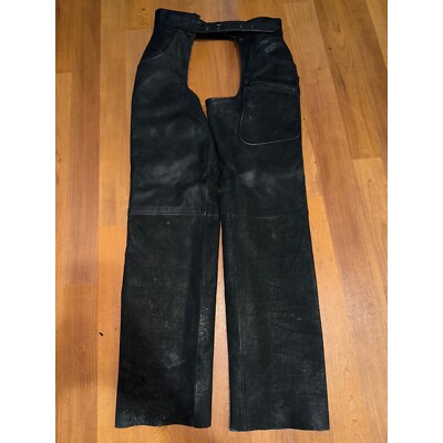 Harley Davidson Mens Leather Motorcycle Chaps Black Genuine Leather Large 90s