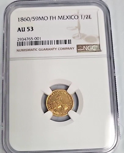 1860/59Mo FH Mexico 1/2 Escudos Gold Coin NGC AU53 J233