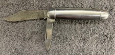 VINTAGE HAMMER BRAND 2 BLADE POCKET FOLDING KNIFE MADE IN USA SILVER TONE