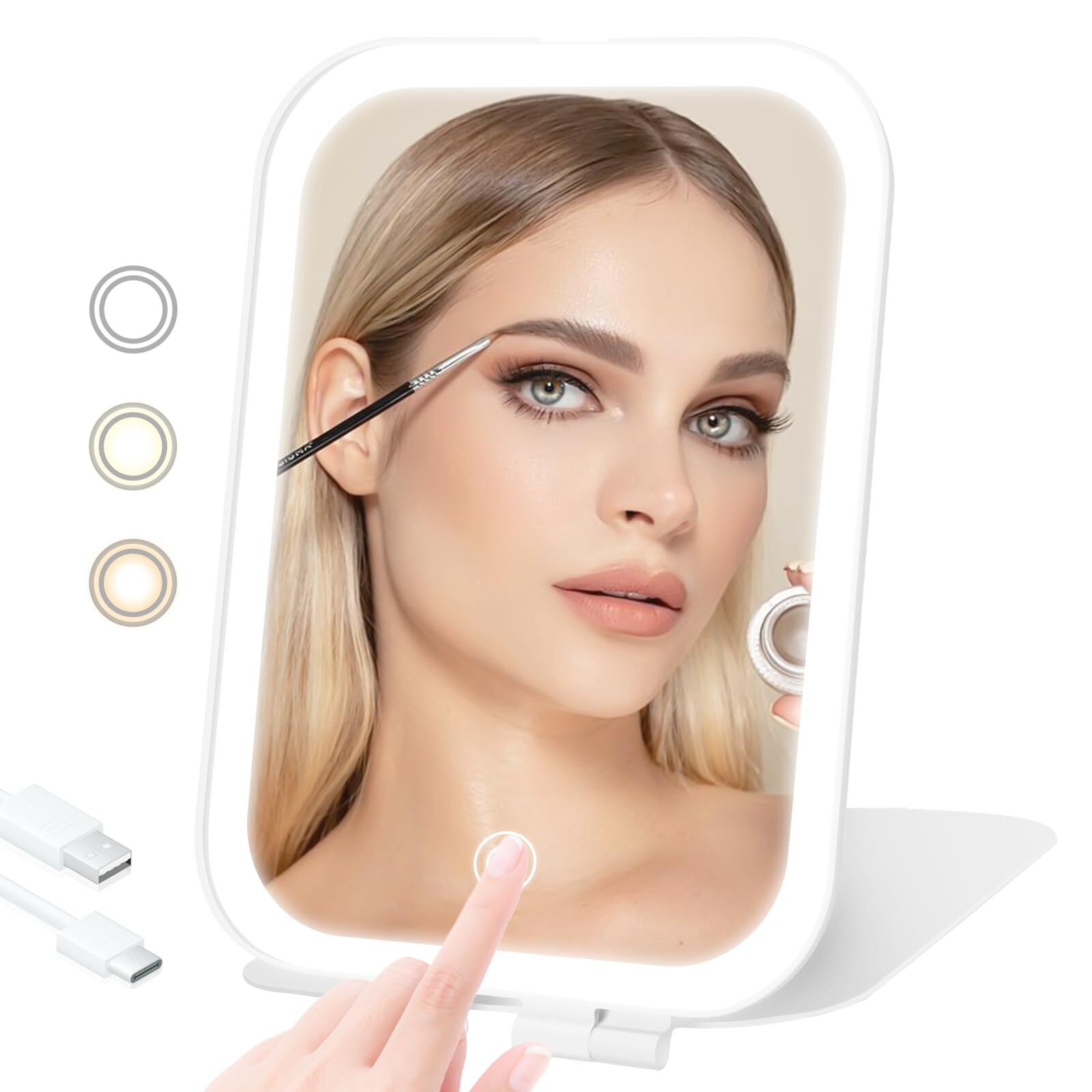 Portable Travel Makeup Mirror with 3 Adjustable Light Settings-image
