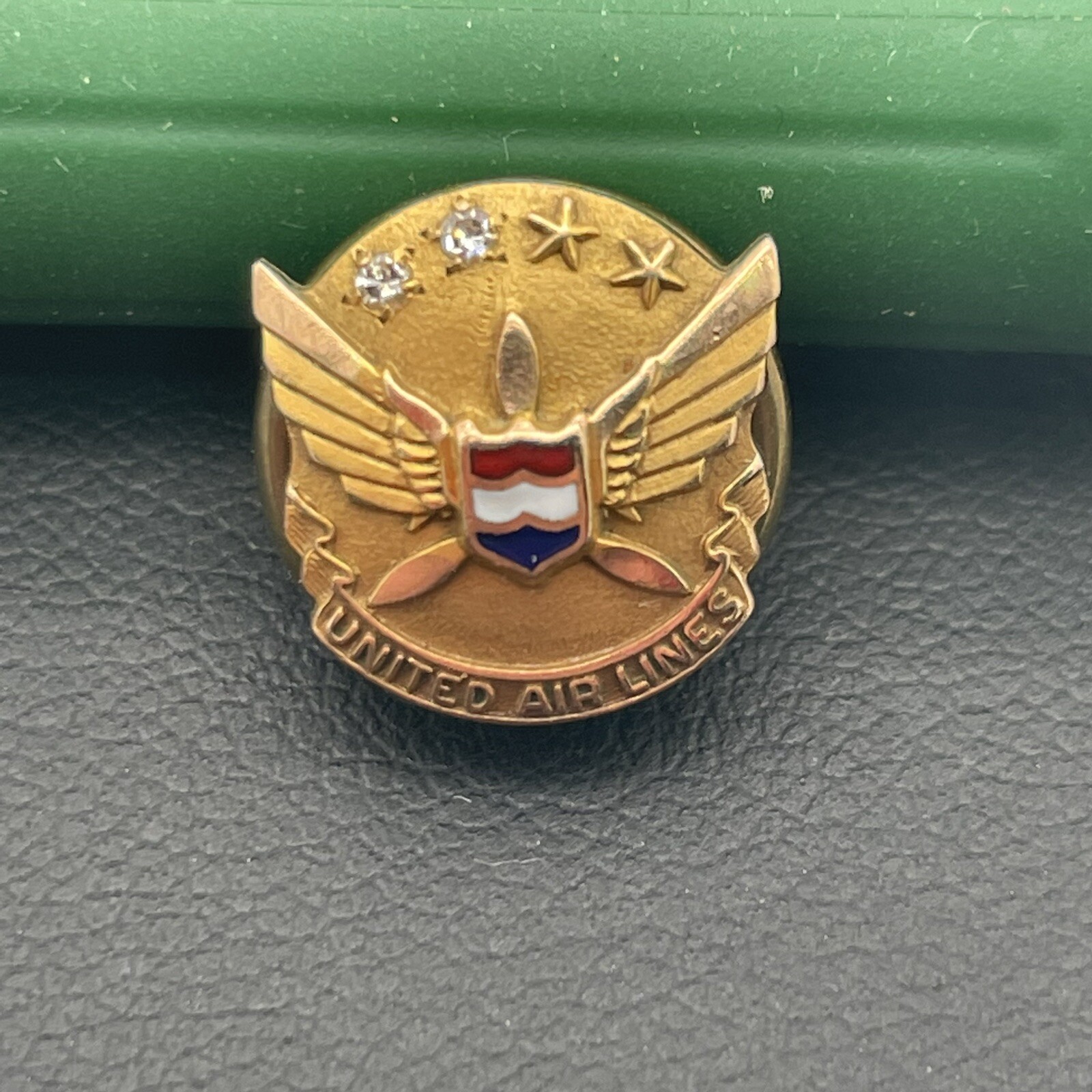 Vintage United Airlines Lapel Pins 2 Gold & Diamond Service/ 1 Sterling