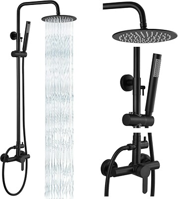 Black Shower Faucet System Outdoor Exposed Shower Fixtures kit Rain Shower Head