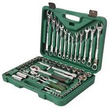 61PCS Mechanics Tool Set 1/2" 1/4" Metric Drive Socket Wrenches for Auto Repair