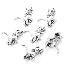 BLUK 100Pcs Cat Charms DIY Jewelry Making Pendants Antique Silver