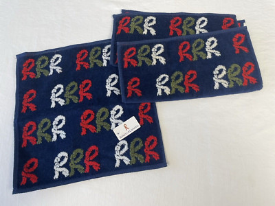 Vintage Lot of 3 Chenille Washcloths by Roberta di Camerino Navy Blue Red Olive
