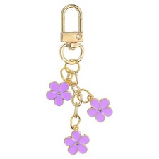 Flower Charm Keychain, Enameled Keychain Pendant with Snap Hook, Purple