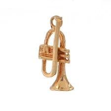 Yellow Gold Trumpet Charm - 14k Brass Instrument Musician's Gift